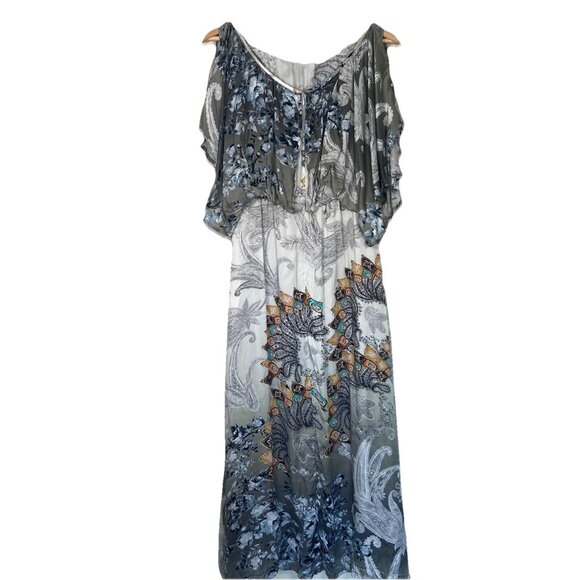 Soft Surroundings Boho Paisley Floral Column Maxi Dress Grey Medium Whimsigoth - Picture 8 of 14